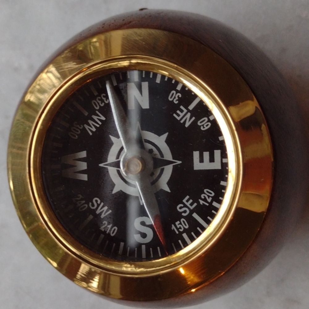 Compass Encased in Burnished Wood and Brass, NWT